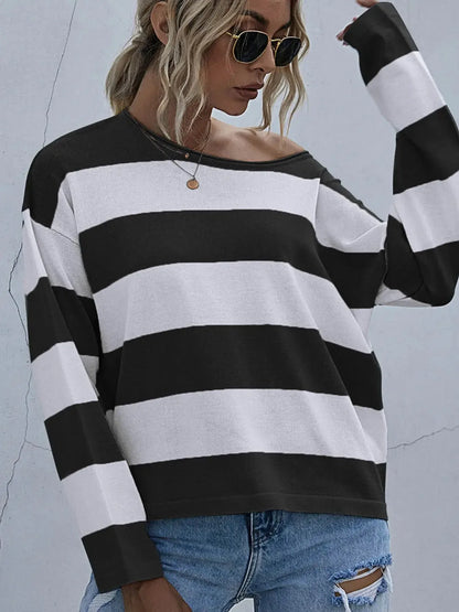 Striped Casual Long Sleeve Knit Top - Plush Fashion Hub
