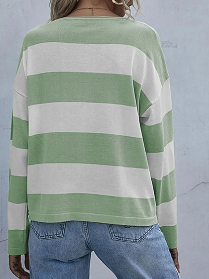 Striped Casual Long Sleeve Knit Top - Plush Fashion Hub