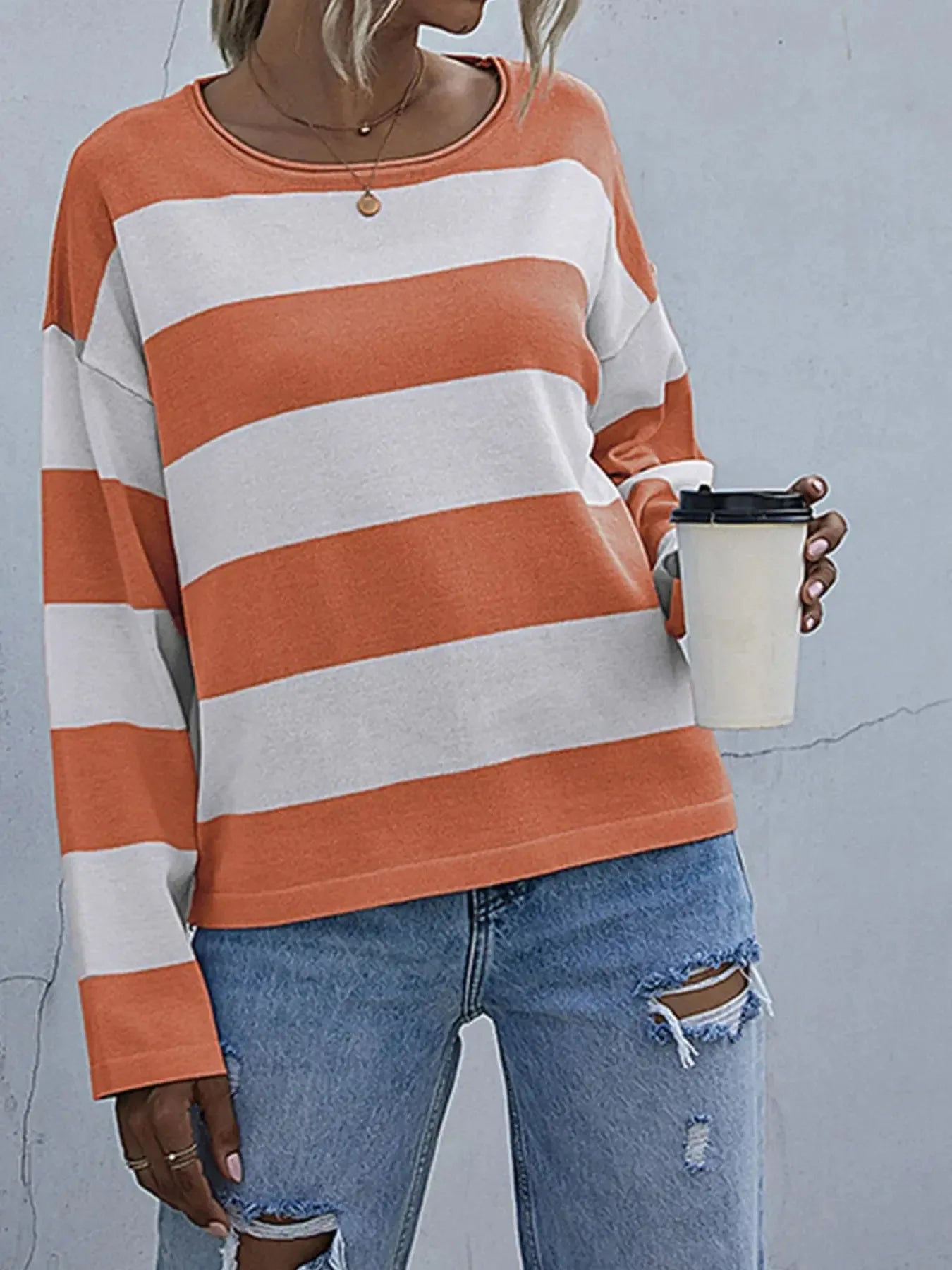 Striped Casual Long Sleeve Knit Top - Plush Fashion Hub