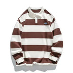 Striped cotton long sleeve polo shirt from Plush Fashion Hub, smart casual style with classic stripe pattern and comfortable fit.