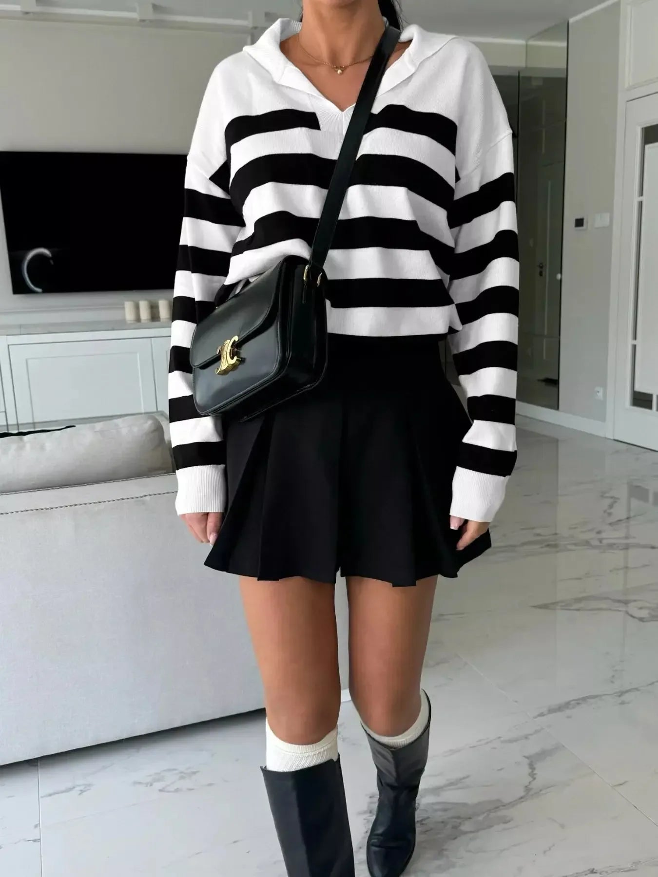 Striped Dropped Shoulder Knit Top - Plush Fashion Hub