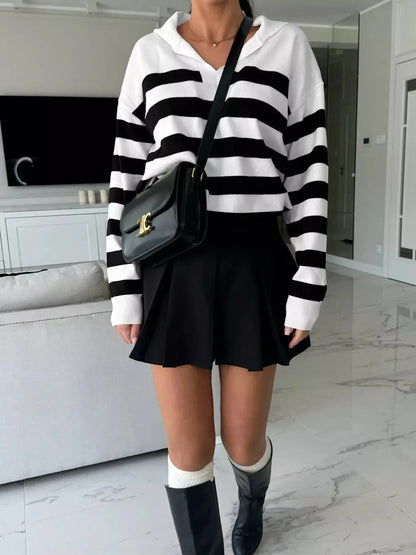Striped Dropped Shoulder Knit Top - Plush Fashion Hub
