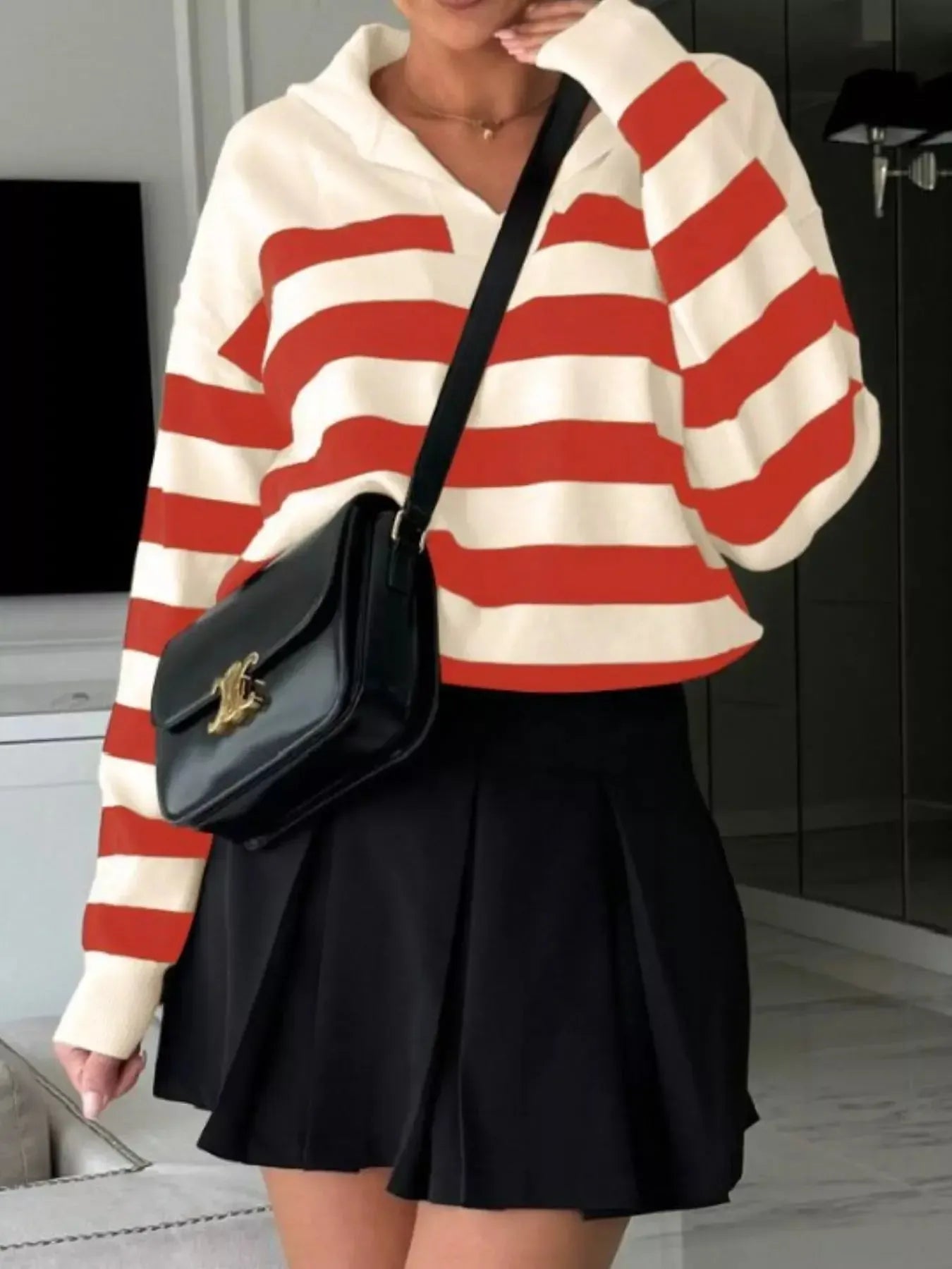 Striped Dropped Shoulder Knit Top - Plush Fashion Hub
