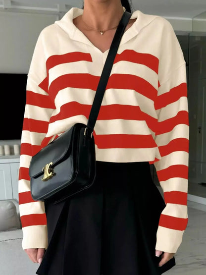 Striped Dropped Shoulder Knit Top - Plush Fashion Hub
