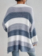 Striped Fuzzy Knit Open Front Cardigan - Plush Fashion Hub
