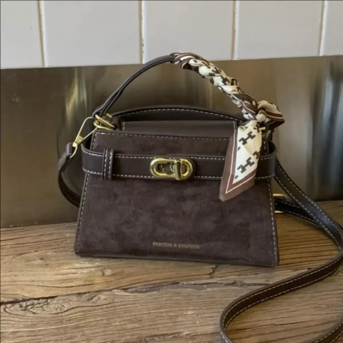 Suede Mini Crossbody Bag with Leather Strap - Plush Fashion Hub