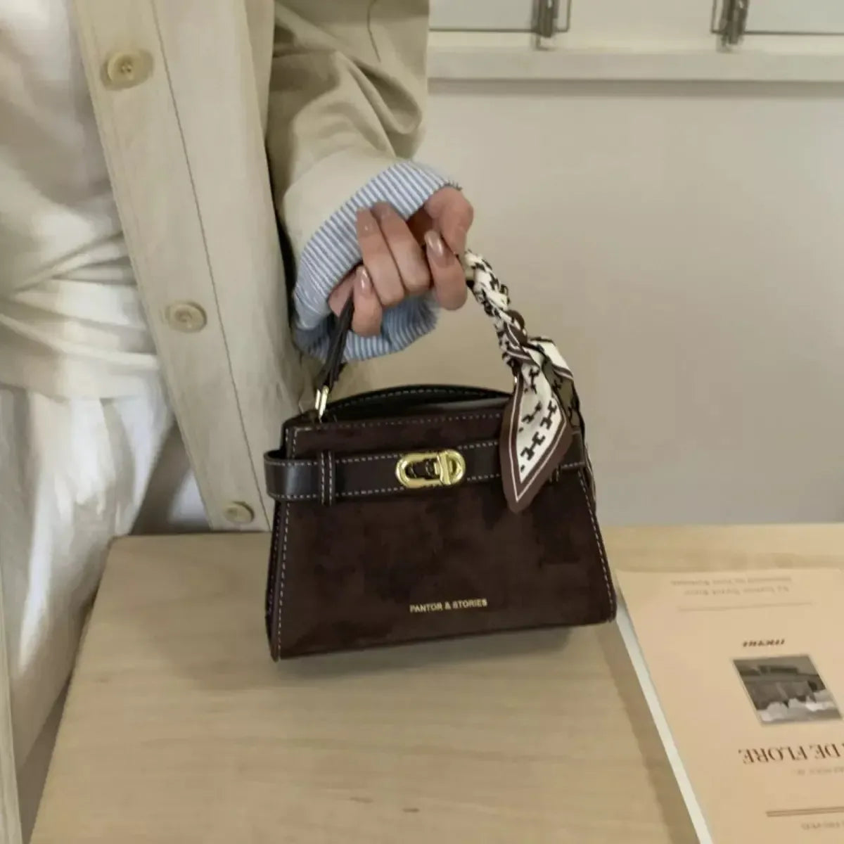 Suede Mini Crossbody Bag with Leather Strap - Plush Fashion Hub