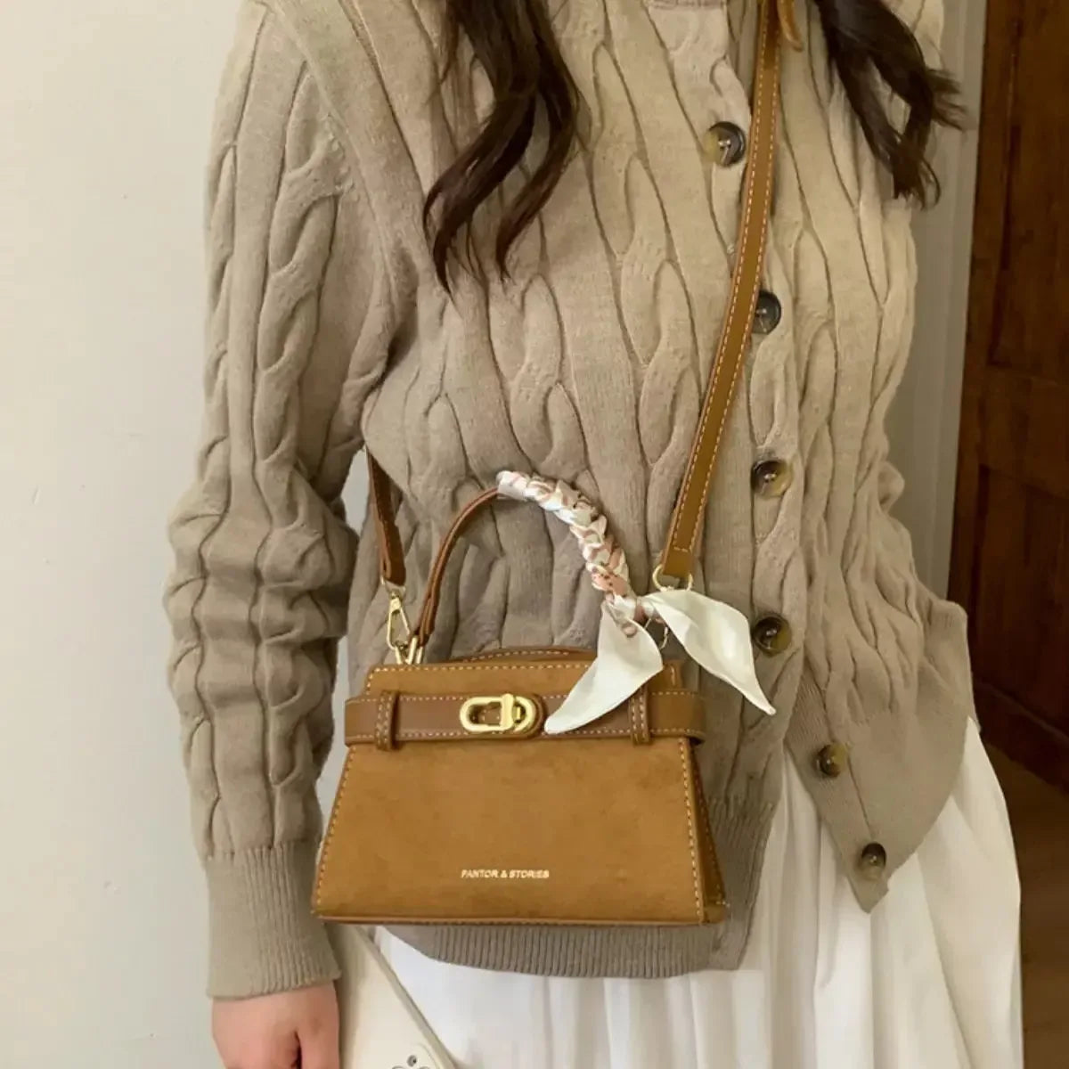 Suede Mini Crossbody Bag with Leather Strap - Plush Fashion Hub