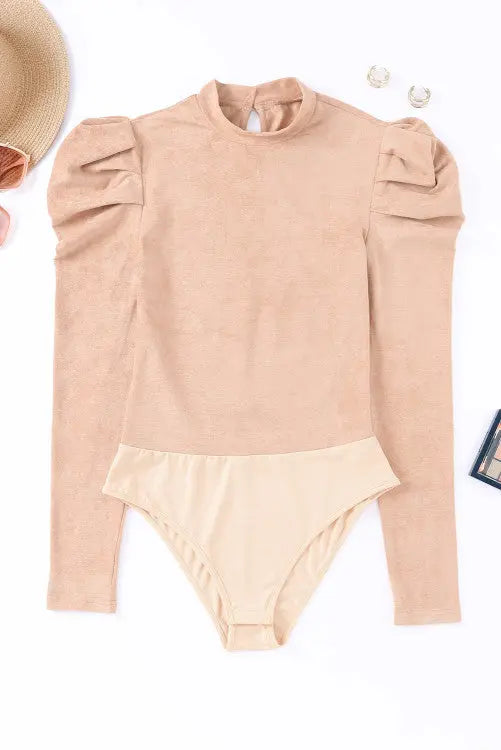 Suede tan bubble sleeve Bodysuit Pretty Little Patriot