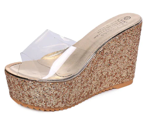 Women high heel platform wedge sandals from Trendy Attic Store01, featuring stylish straps and chunky heel for a trendy look.