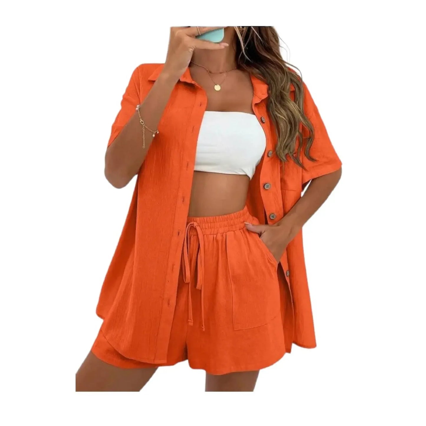 Tangerine Short Set -clearance - Plush Fashion Hub