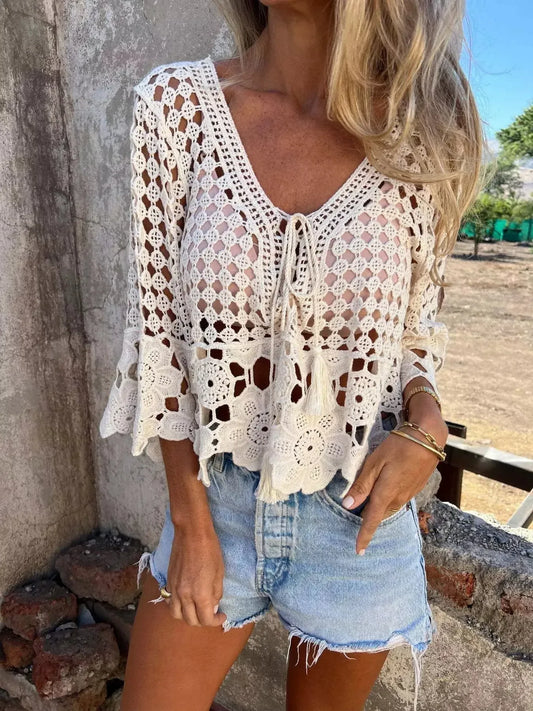 Tassel Crochet Knit Cover Up - Plush Fashion Hub