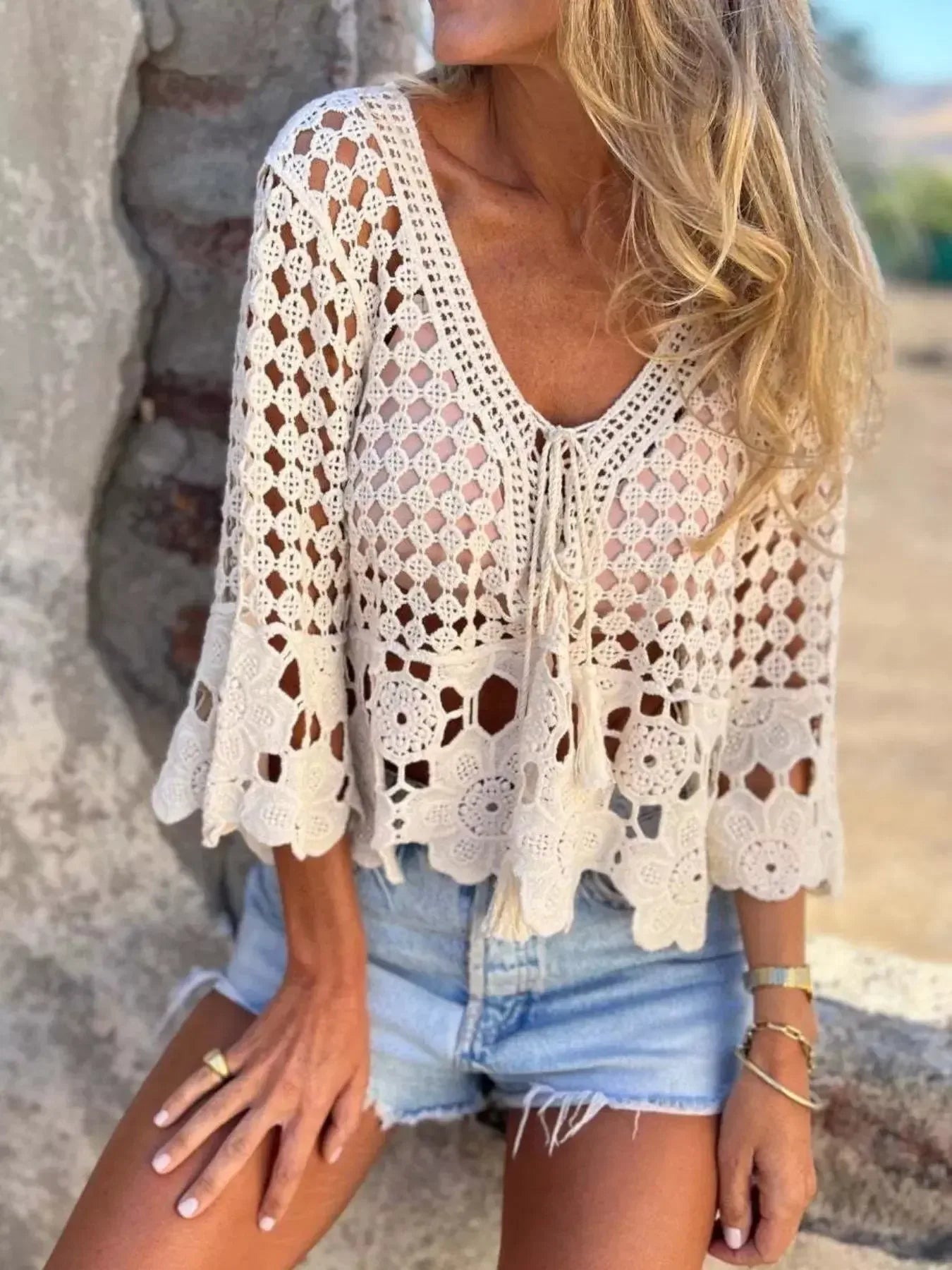 Tassel Crochet Knit Cover Up - Plush Fashion Hub
