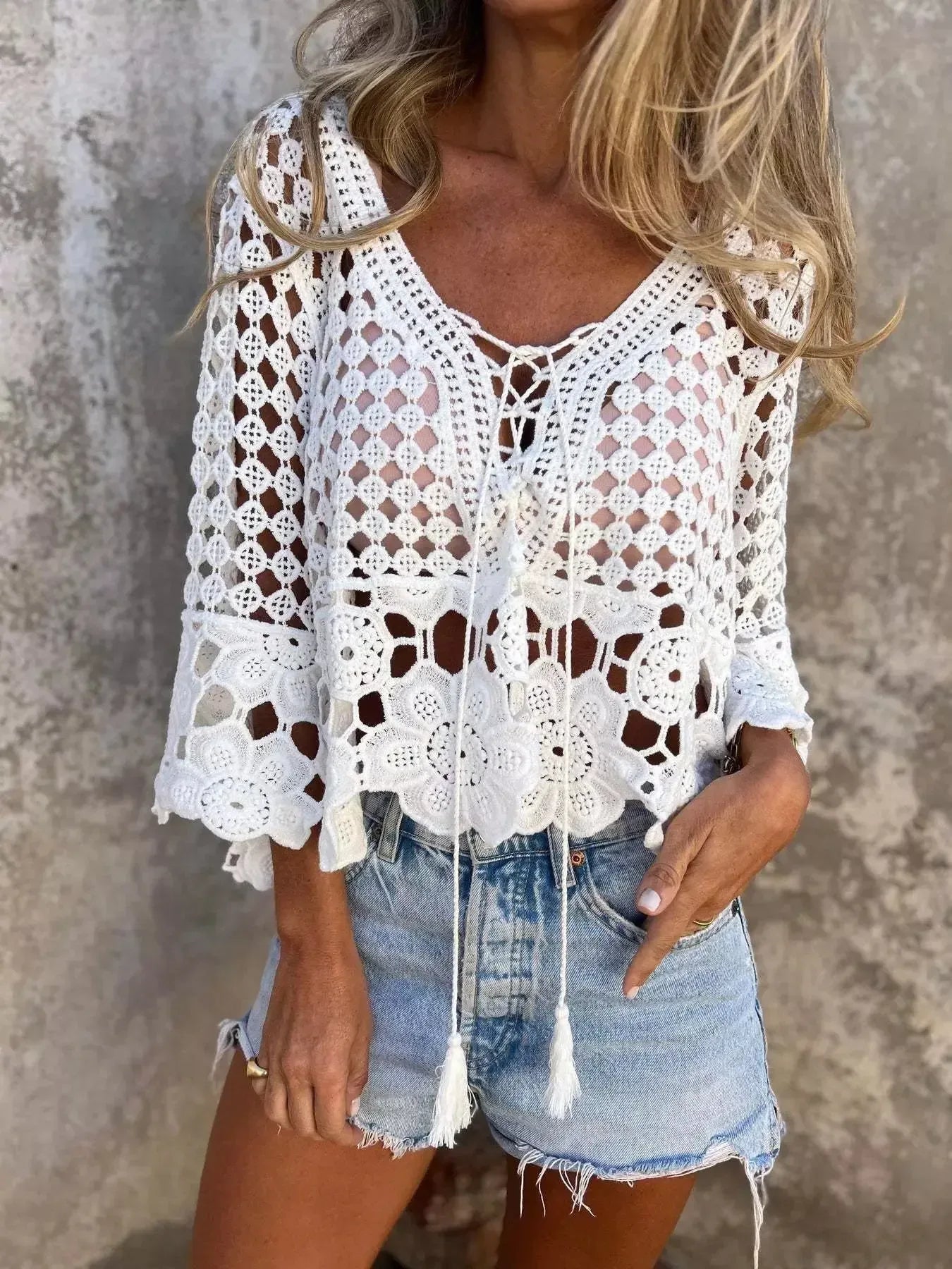 Tassel Crochet Knit Cover Up - Plush Fashion Hub