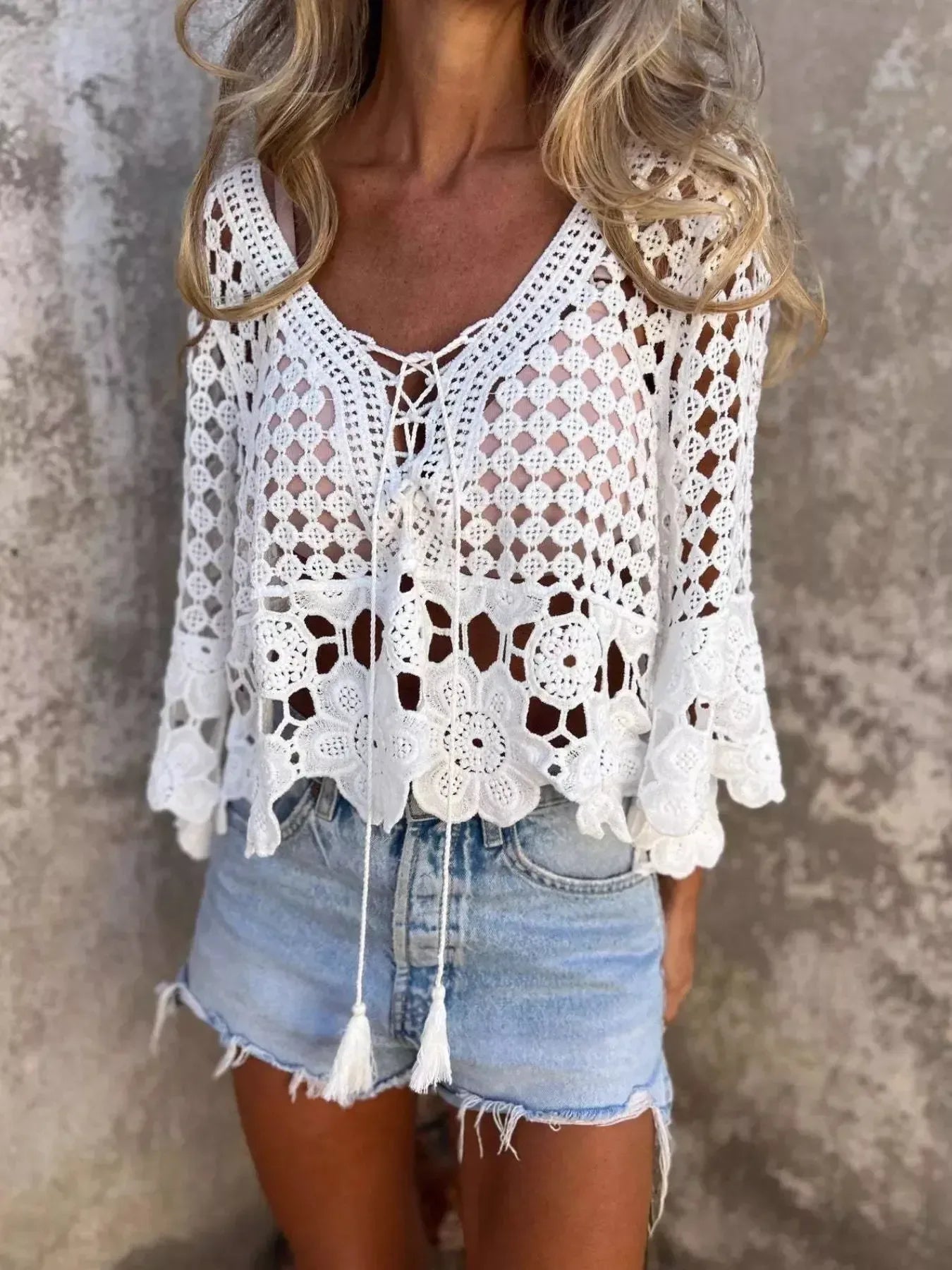 Tassel Crochet Knit Cover Up - Plush Fashion Hub