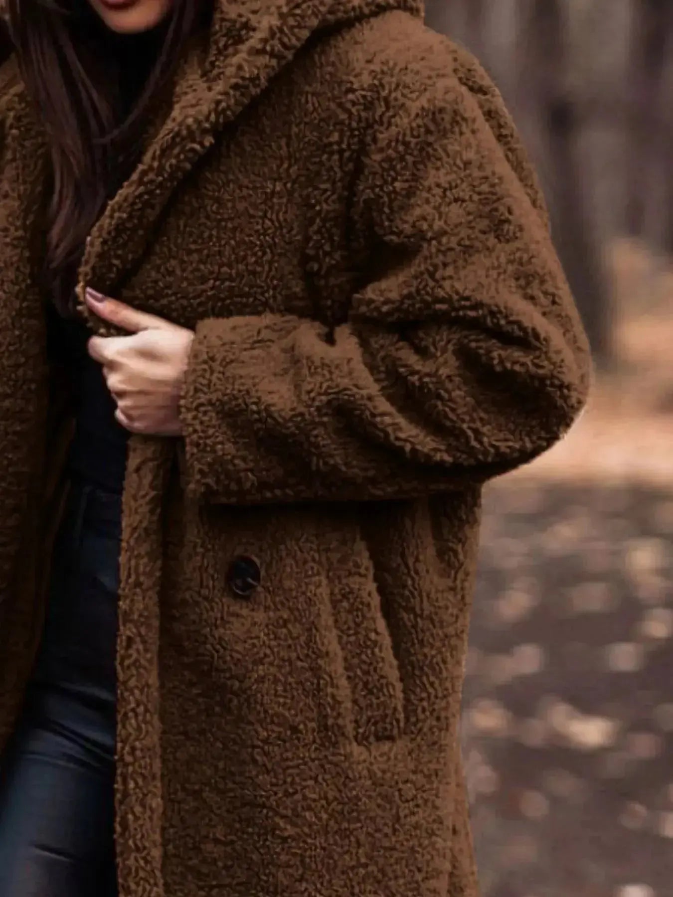 Lightweight plush teddy bear hooded longline jacket by Plush Fashion Hub, soft soft outerwear with cozy hood and relaxed fit.