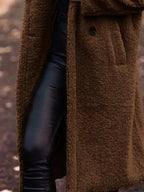 Plush Fashion Hub teddy bear longline hooded jacket with soft plush outerwear, lightweight and cozy for cold weather.