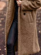 Lightweight teddy bear longline hooded jacket by Plush Fashion Hub with soft plush exterior and cozy design.