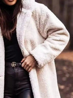 Longline teddy bear hooded jacket by Plush Fashion Hub, soft plush outerwear with a cozy, lightweight design for casual wear.