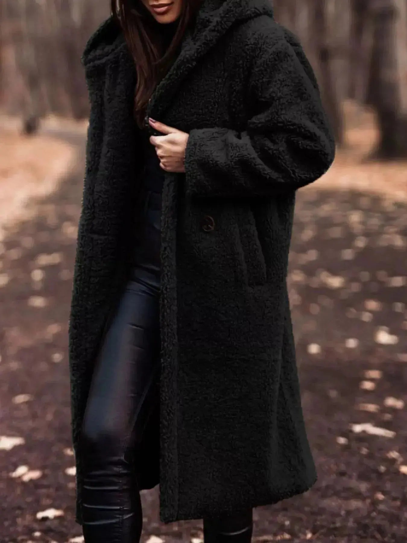Longline teddy bear hooded jacket by Plush Fashion Hub, soft plush outerwear with a cozy, lightweight design for casual wear.
