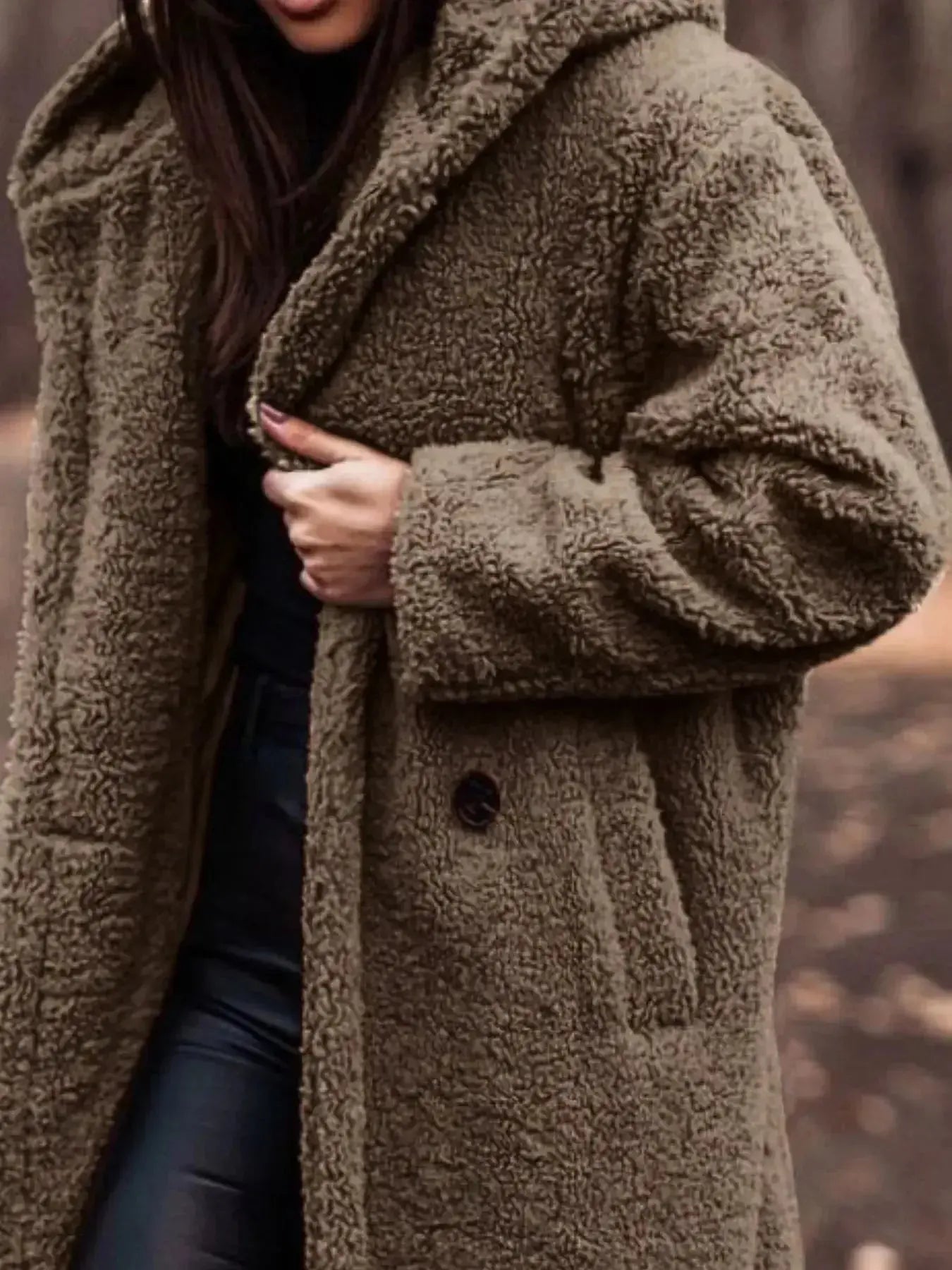 Lightweight plush teddy bear longline hooded jacket by Plush Fashion Hub, soft soft outerwear with cozy hood and plush texture.