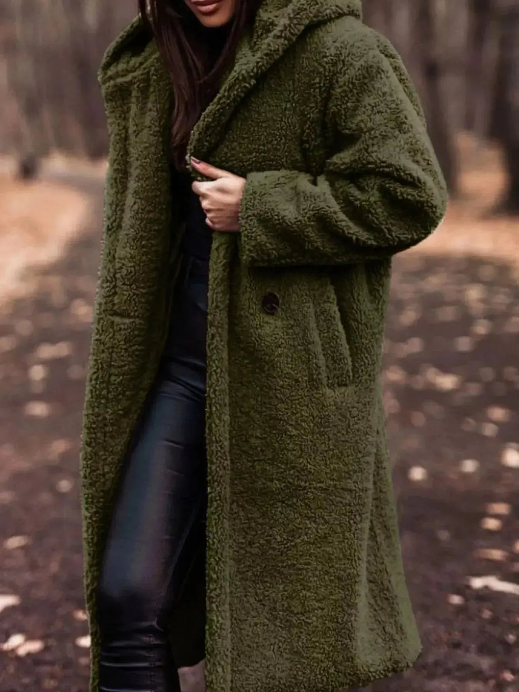 Lightweight plush Teddy Bear longline hooded jacket by Plush Fashion Hub, soft cozy outerwear with a plush teddy bear design.