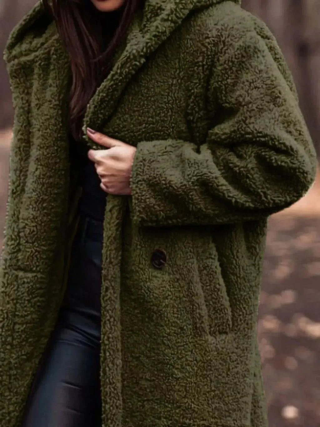 Lightweight plush teddy bear longline hooded jacket from Plush Fashion Hub, soft and cozy outerwear with a hood and plush texture.
