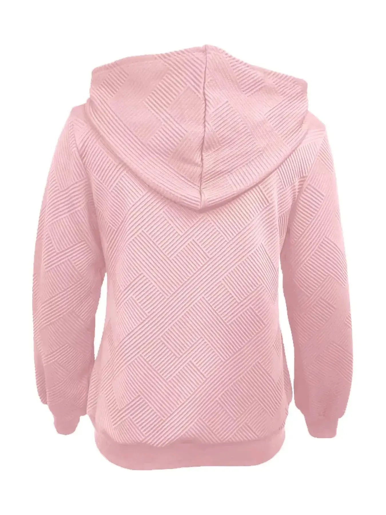 Women's textured zip-up hoodie with adjustable drawstring by Plush Fashion Hub, featuring a cozy, stylish design.