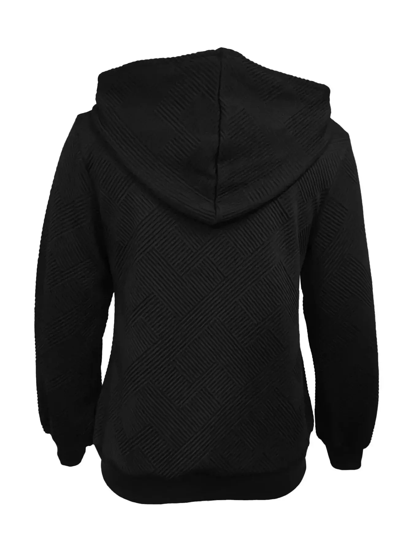 Women's textured zip-up hoodie with adjustable drawstring from Plush Fashion Hub, featuring a cozy, stylish design.