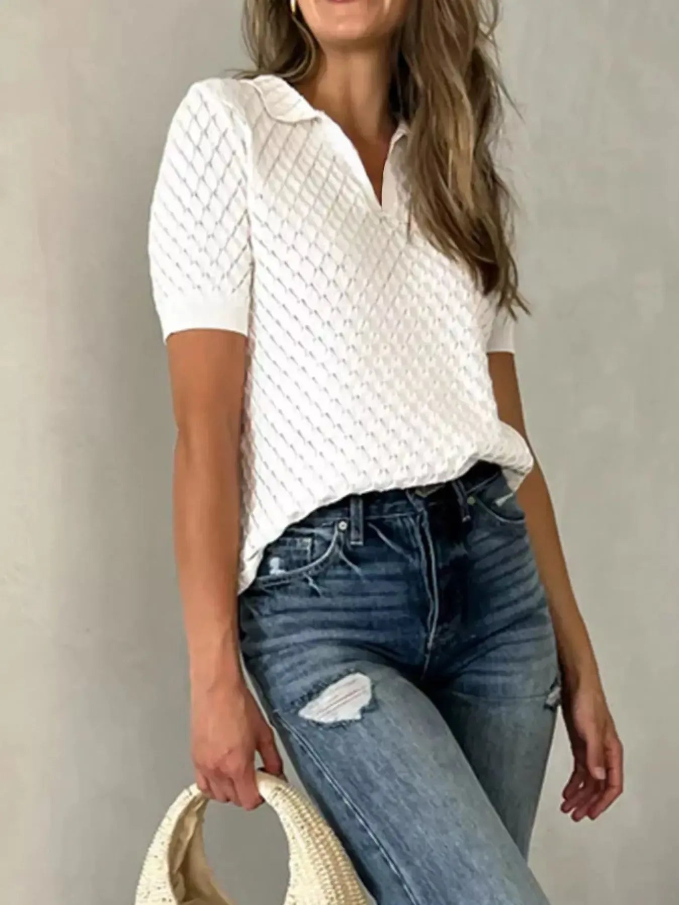 Textured Short Sleeve Knit Top - Plush Fashion Hub