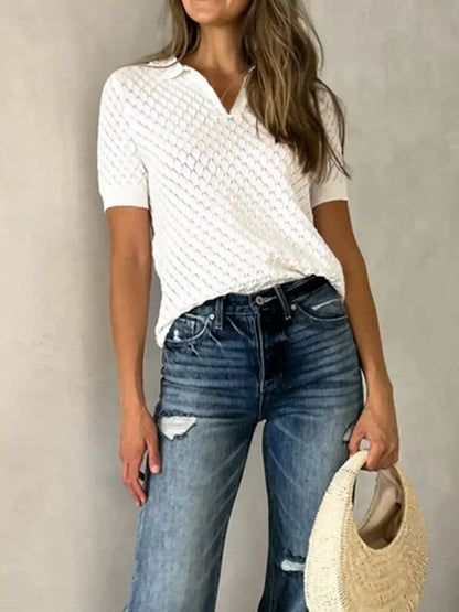 Textured Short Sleeve Knit Top - Plush Fashion Hub