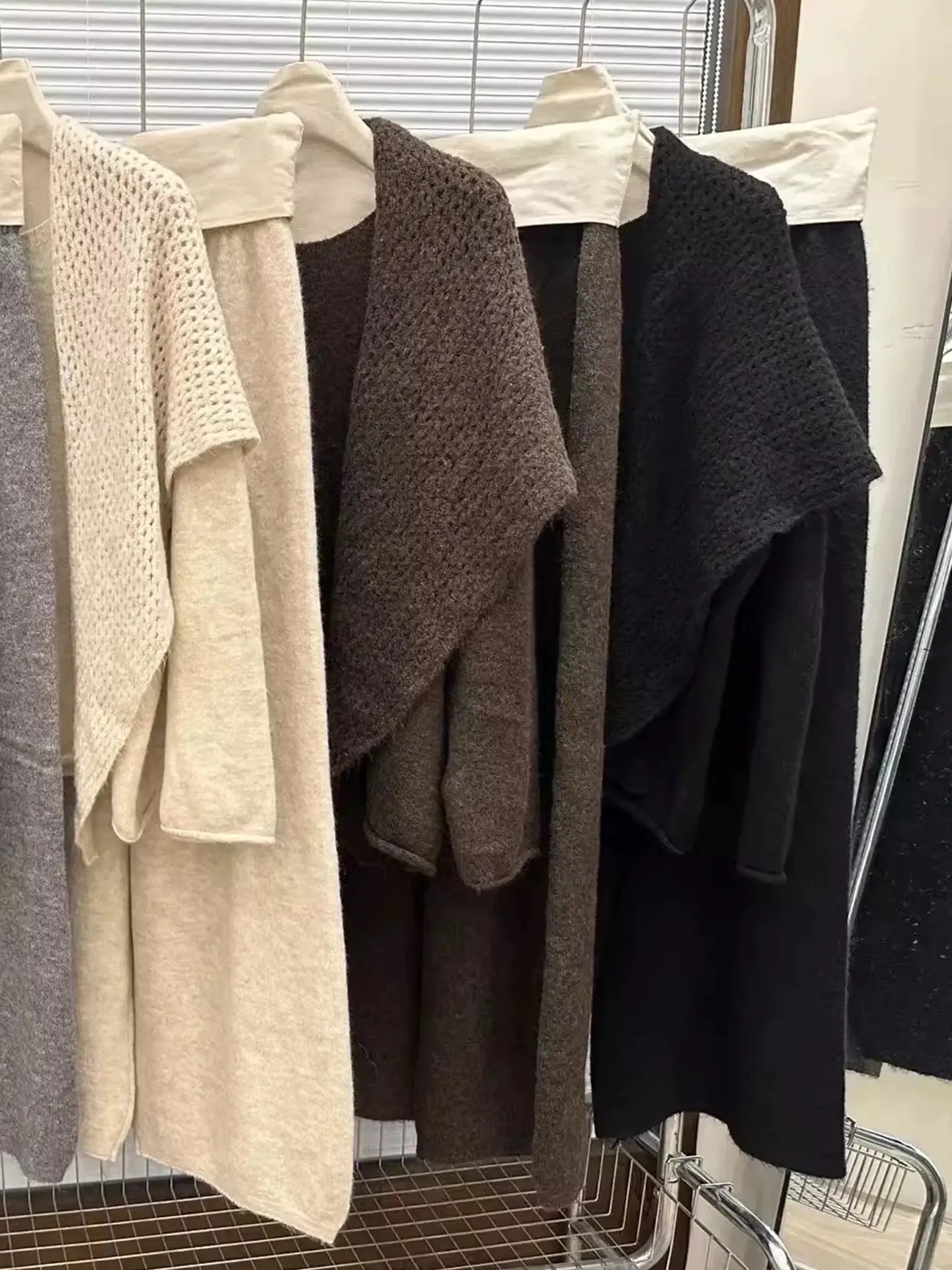 Three-Piece Set: Knitted Sweater + Openwork Shawl + Casual Trousers - Plush Fashion Hub