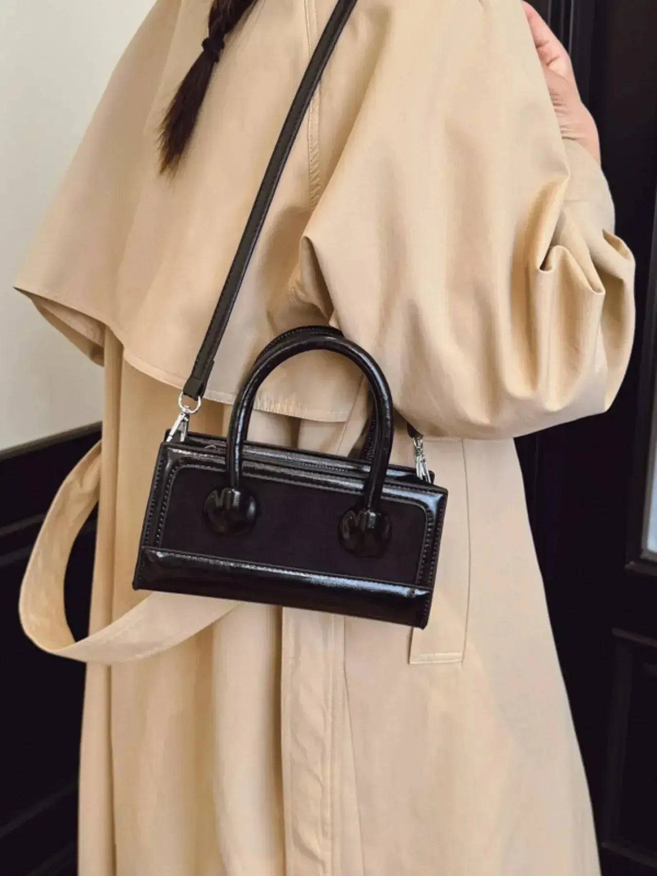 Premium leather top handle crossbody bag by Plush Fashion Hub featuring structured design and versatile style.