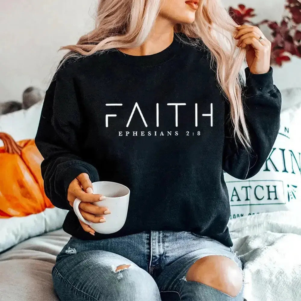 Trendy Faith Bible Verse Christian sweatshirt by Plush Fashion Hub featuring religious scripture and comfortable crewneck design.