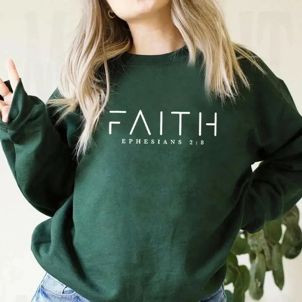Trendy Faith Bible Verse Christian sweatshirt by Plush Fashion Hub, featuring religious text on comfortable crewneck apparel.