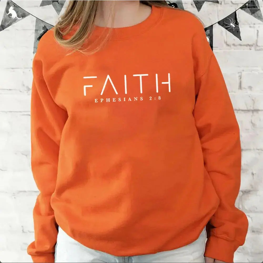 Trendy Faith Bible Verse Christian sweatshirt from Plush Fashion Hub, featuring religious design and comfortable crewneck style.