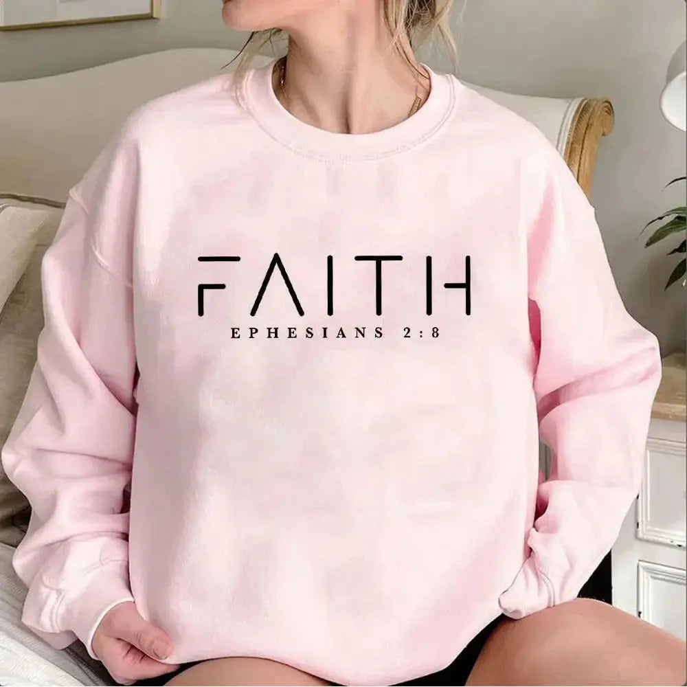 Trendy Faith Bible Verse Christian sweatshirt by Plush Fashion Hub featuring religious design and comfortable crewneck style.