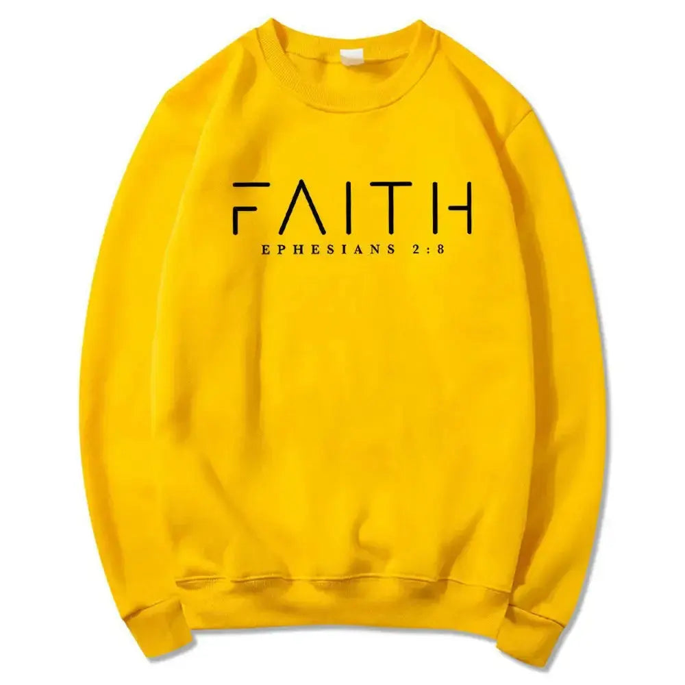 Trendy Faith Bible Verse Christian crewneck sweatshirt by Plush Fashion Hub featuring religious design and comfortable casual style.