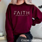 Trendy Faith Bible Verse Christian sweatshirt by Plush Fashion Hub featuring religious text on soft, comfortable crewneck sweatshirt.