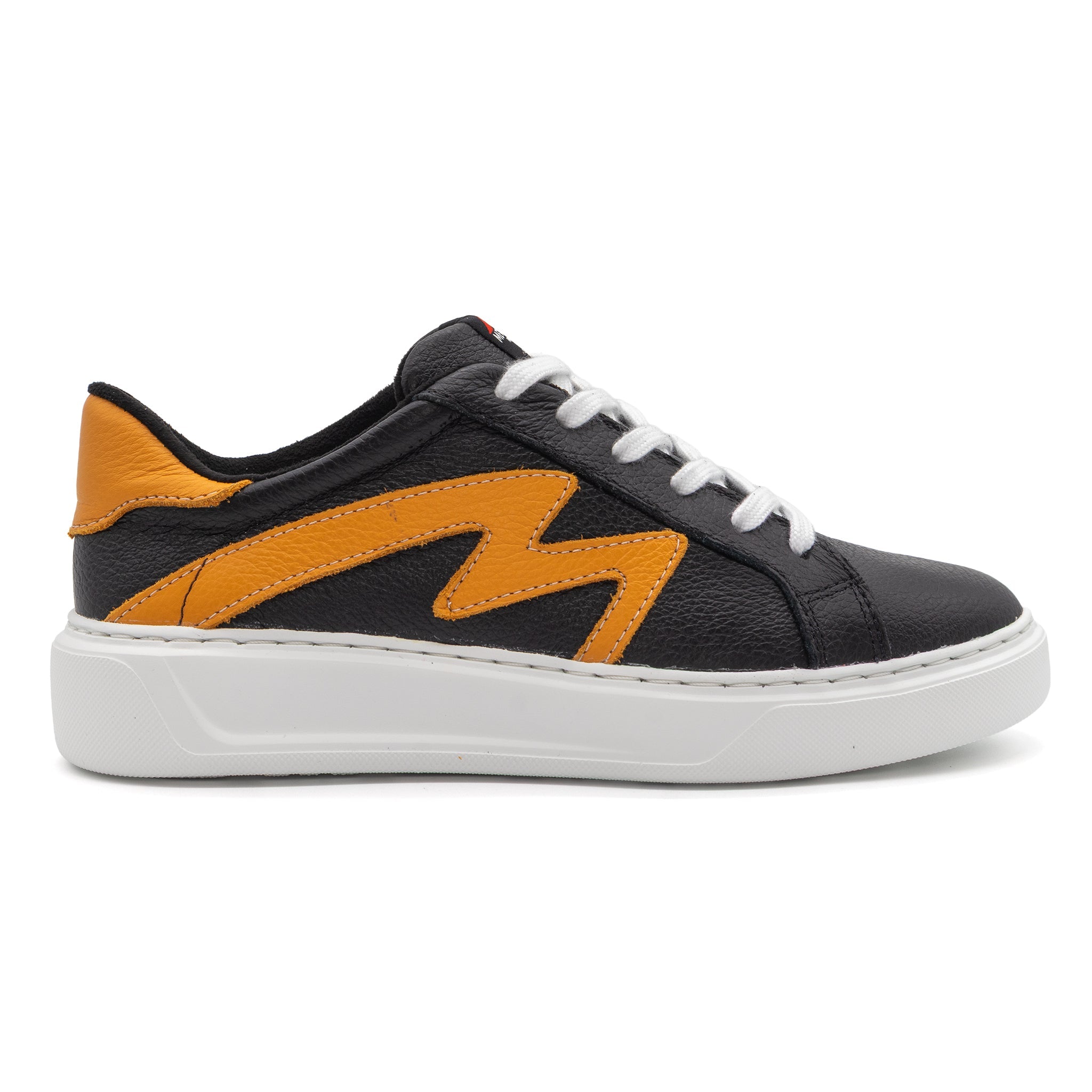 Black and gold two-tone lowtop sneaker by BLKSWN Footwear, showing the right side of the stylish casual shoe.