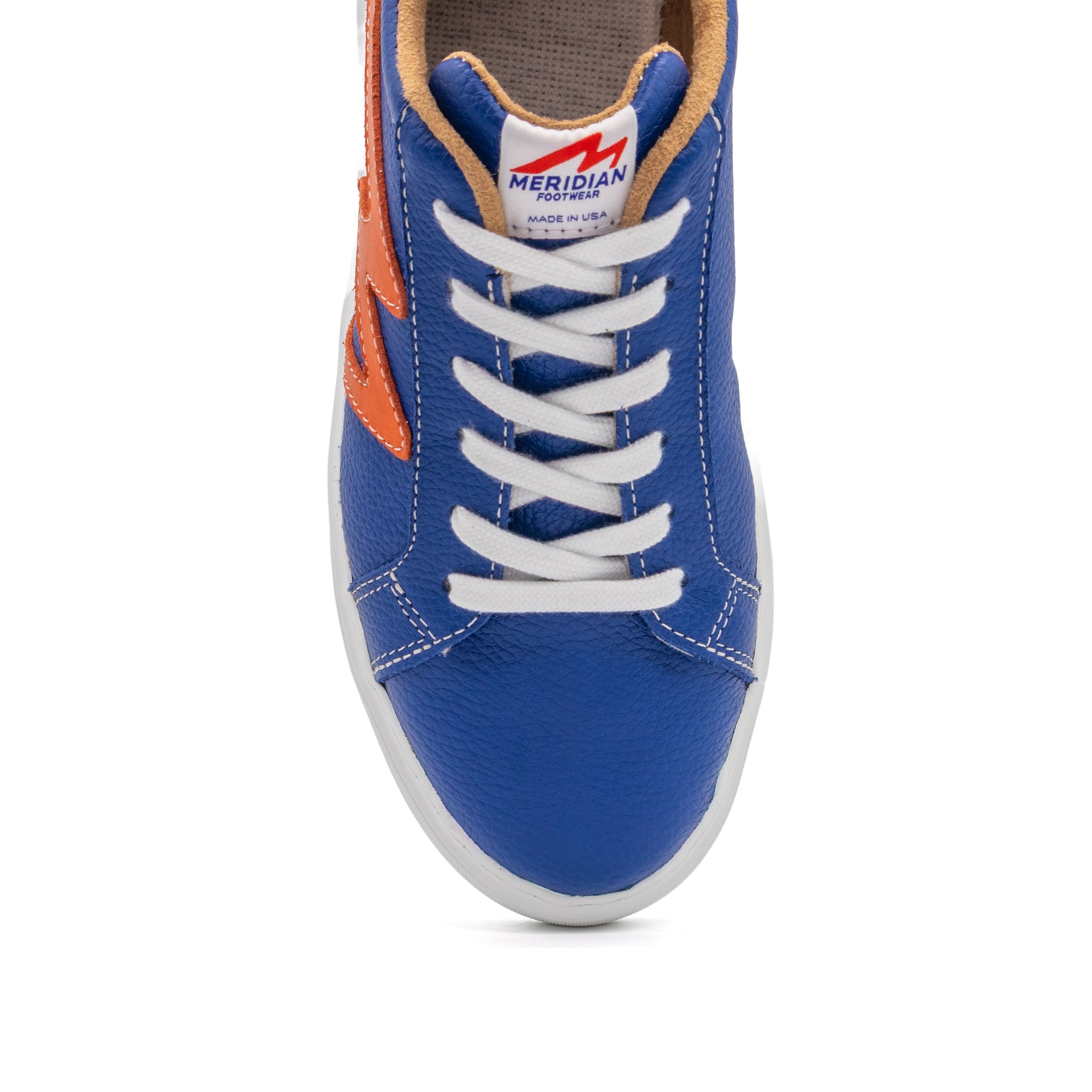 BLKSWN Footwear 601 lowtop sneakers in blue and orange two-tone design with white soles, casual style and vibrant color contrast.
