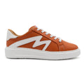 Right view of BLKSWN Footwear 601 Two-Tone lowtop sneakers in burnt orange and white color.
