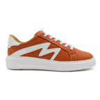 Right view of BLKSWN Footwear 601 Two-Tone lowtop sneakers in burnt orange and white color.