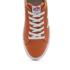 BLKSWN Footwear 601 two-tone lowtop sneakers in burnt orange and white, featuring a stylish two-tone design.
