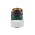 BLKSWN Footwear 601 Two-Tone lowtop sneaker in forest green and black with a back view showing the two-tone design.