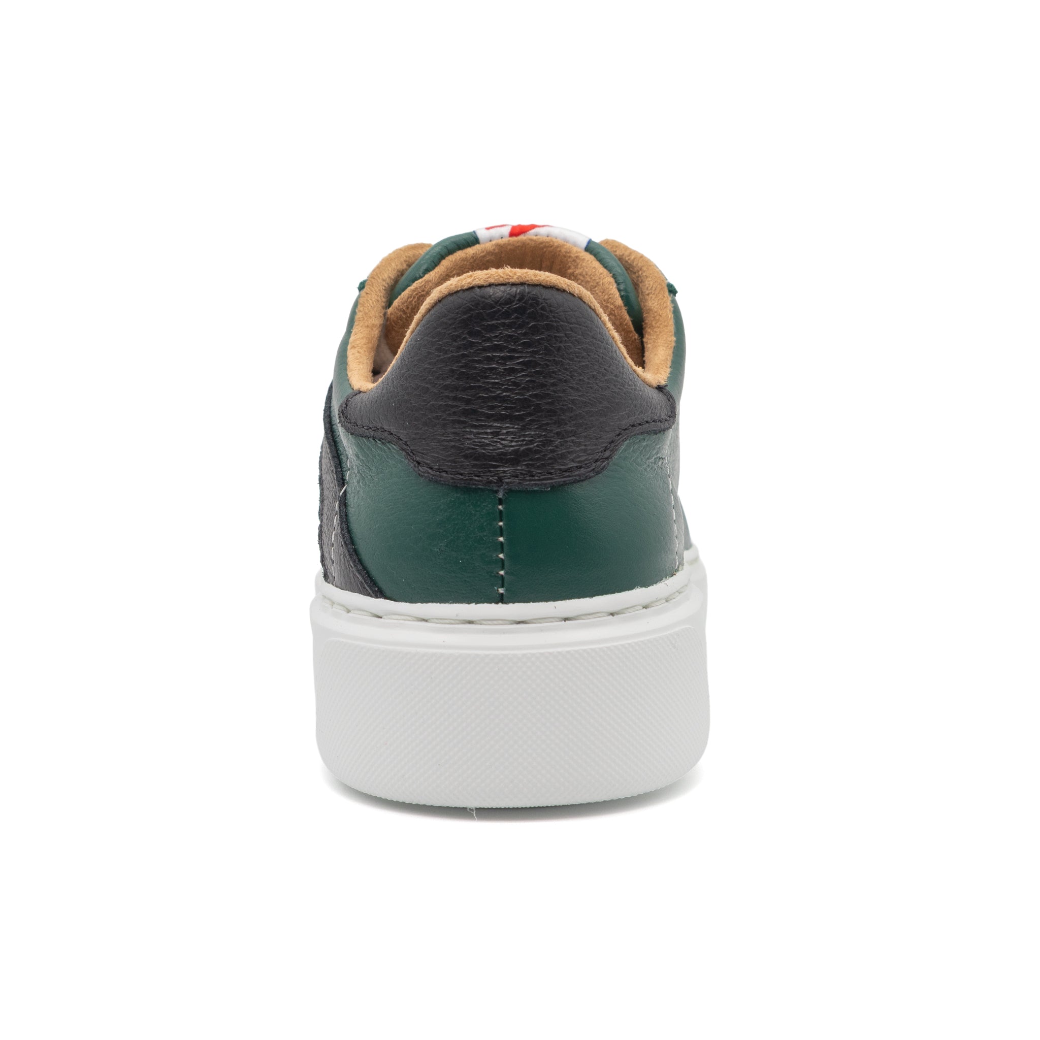 BLKSWN Footwear 601 Two-Tone lowtop sneaker in forest green and black with a back view showing the two-tone design.