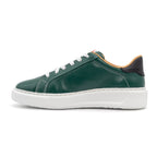 Left view of BLKSWN Footwear 601 Two-Tone lowtop sneakers in forest green and black color combination.
