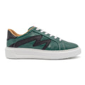 Right foot of BLKSWN Footwear 601 Two-Tone lowtop sneaker in forest green and black with a stylish two-tone design.