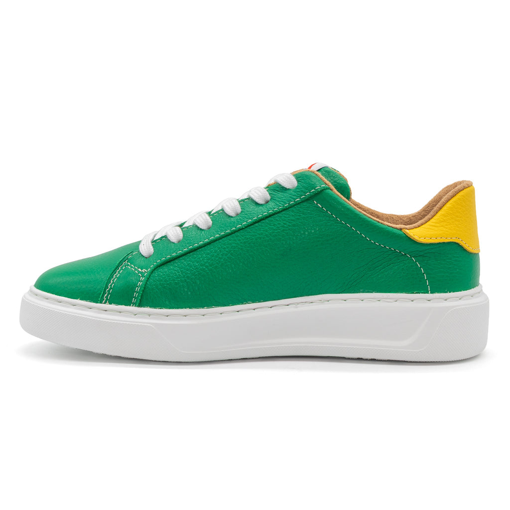 BLKSWN Footwear 601 two-tone lowtop sneaker in green and yellow, showing the left shoe with vibrant color blocking and casual design.