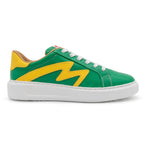 Right view of BLKSWN Footwear 601 two-tone lowtop sneaker in green and yellow with a stylish, vibrant design.